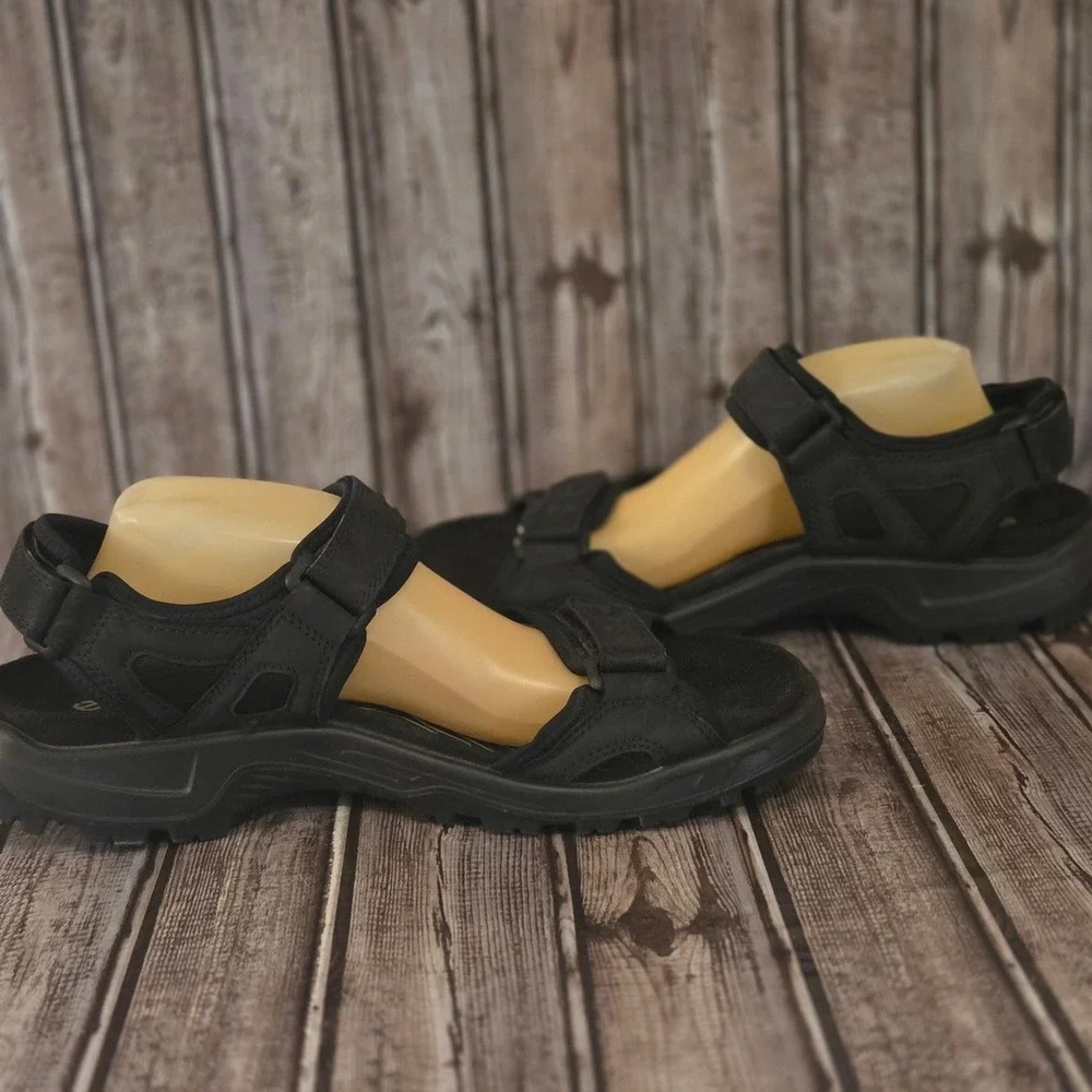Sz 47/ 13-13.5 Mens ECCO Yucatan Black Leather Sport Hiking Sandals VGUC! - Picture 5 of 7